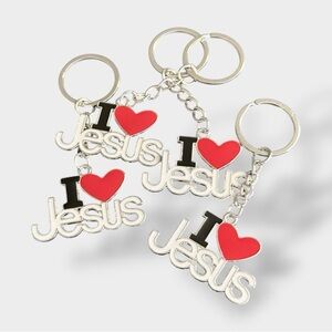 1 “I Love Jesus” Silver Keychain with Red Heart NWOT